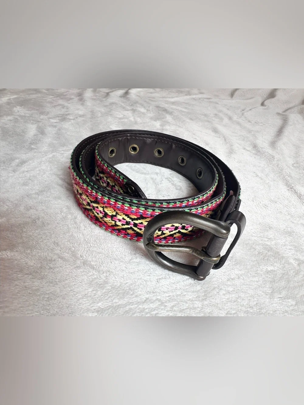 Talbots Woven Multicolor Belt with Dark Metal Buckle